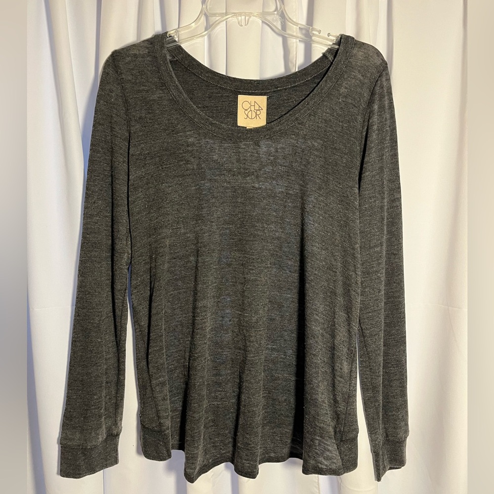 Women’s CHASER Grey Scoop Neck Top w/Woven Lattice Open Back Sz L